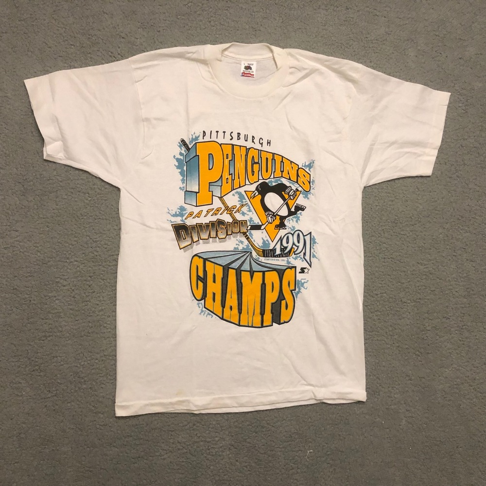 Vintage 1991 Pittsburgh Penguins Patrick Division Champs T-Shirt White Large NHL